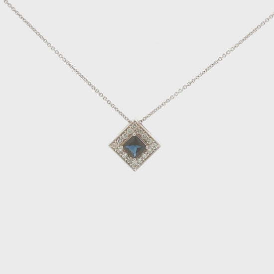 14K White Gold Sapphire and Diamond Square Pendant