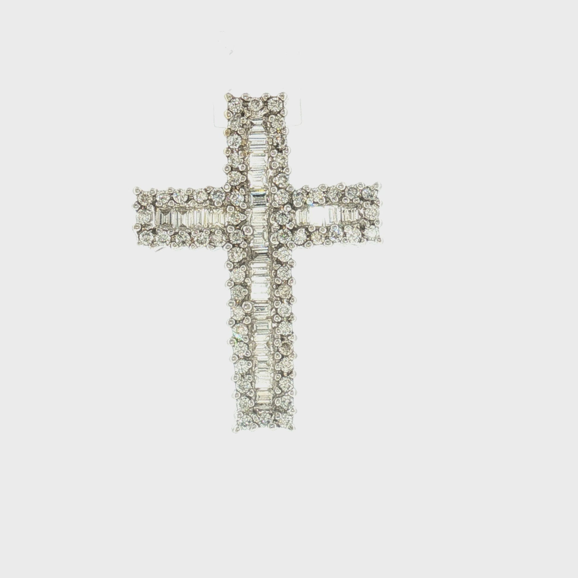 Late 20th-century Baguette and Brilliant Cut Natural Diamond Cross Pendant