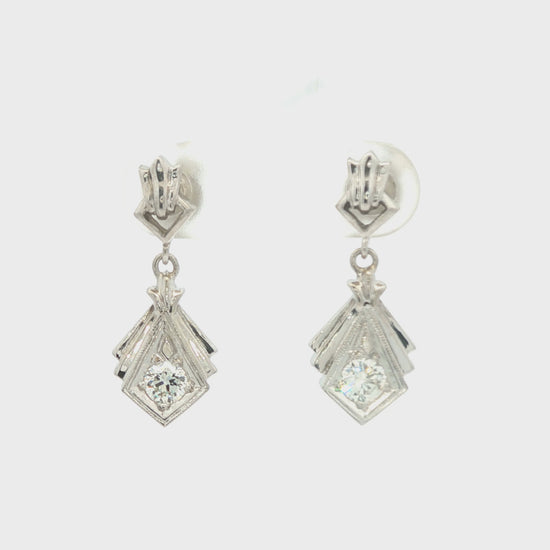 Art Deco 14k white gold Diamond Drop Earrings