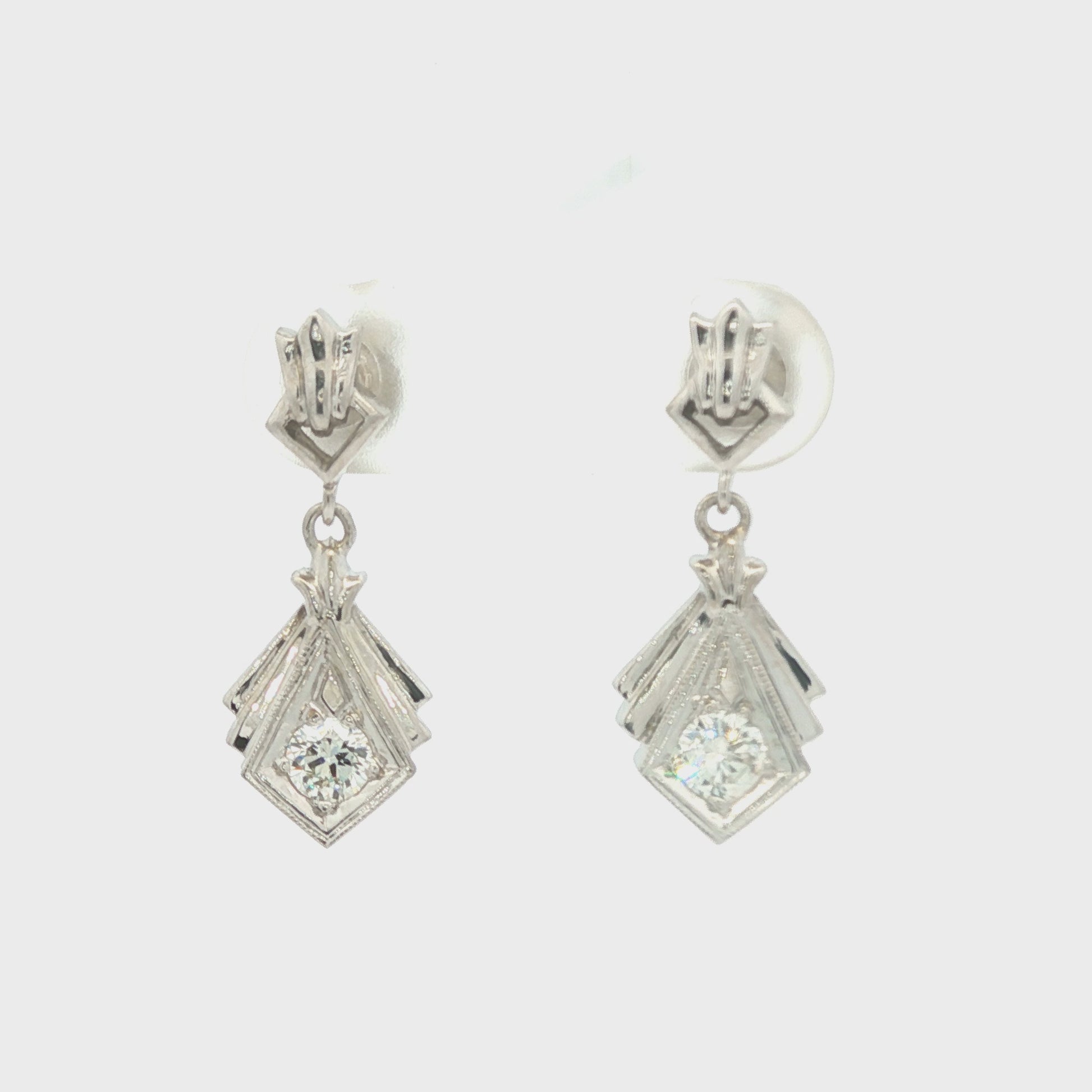 Art Deco 14k white gold Diamond Drop Earrings