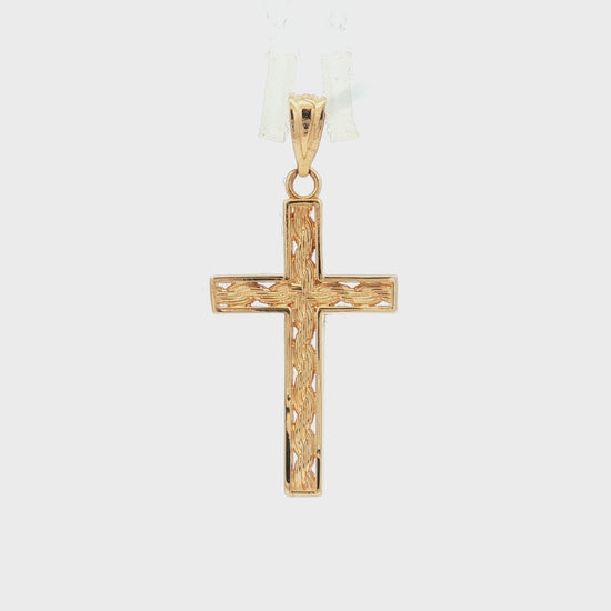 Rope texture contemporary 14k yellow gold cross