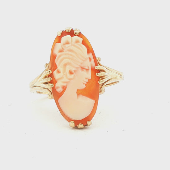 Vintage Long Oval 1960s Shell Cameo Ring