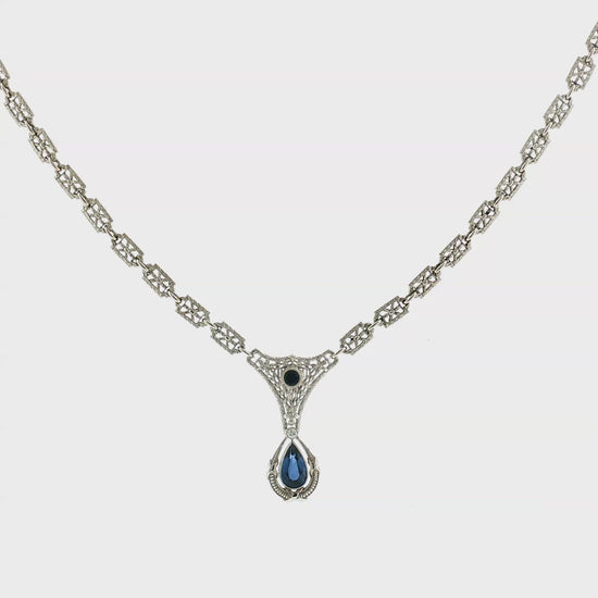Edwardian Platinum and 14k White Gold Sapphire Necklace