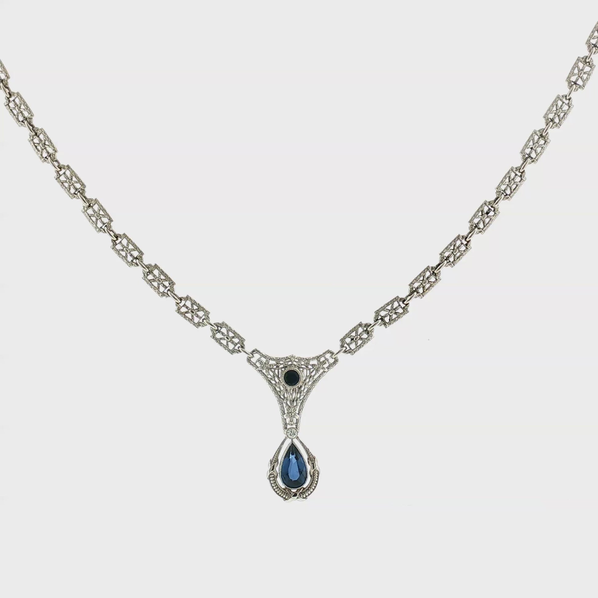 Edwardian Platinum and 14k White Gold Sapphire Necklace