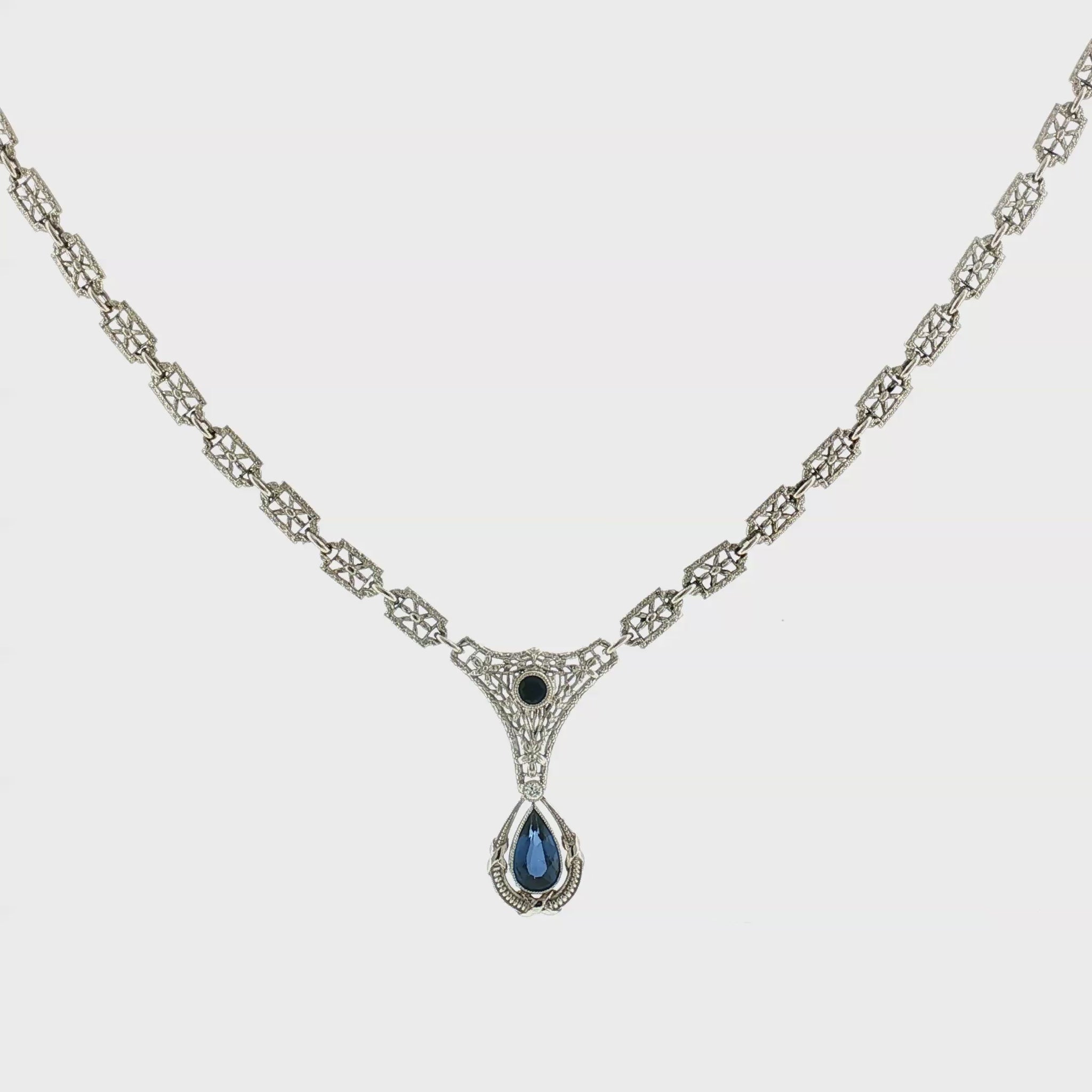Edwardian Platinum and 14k White Gold Sapphire Necklace