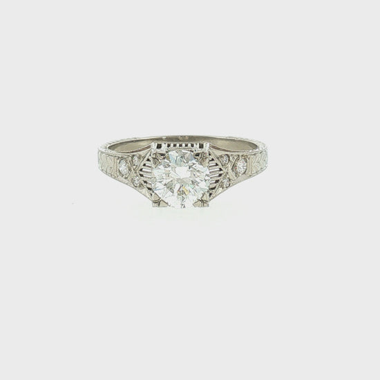Repurposed 14k White Gold 1.05 Carat Old European Cut Deco Style Ring