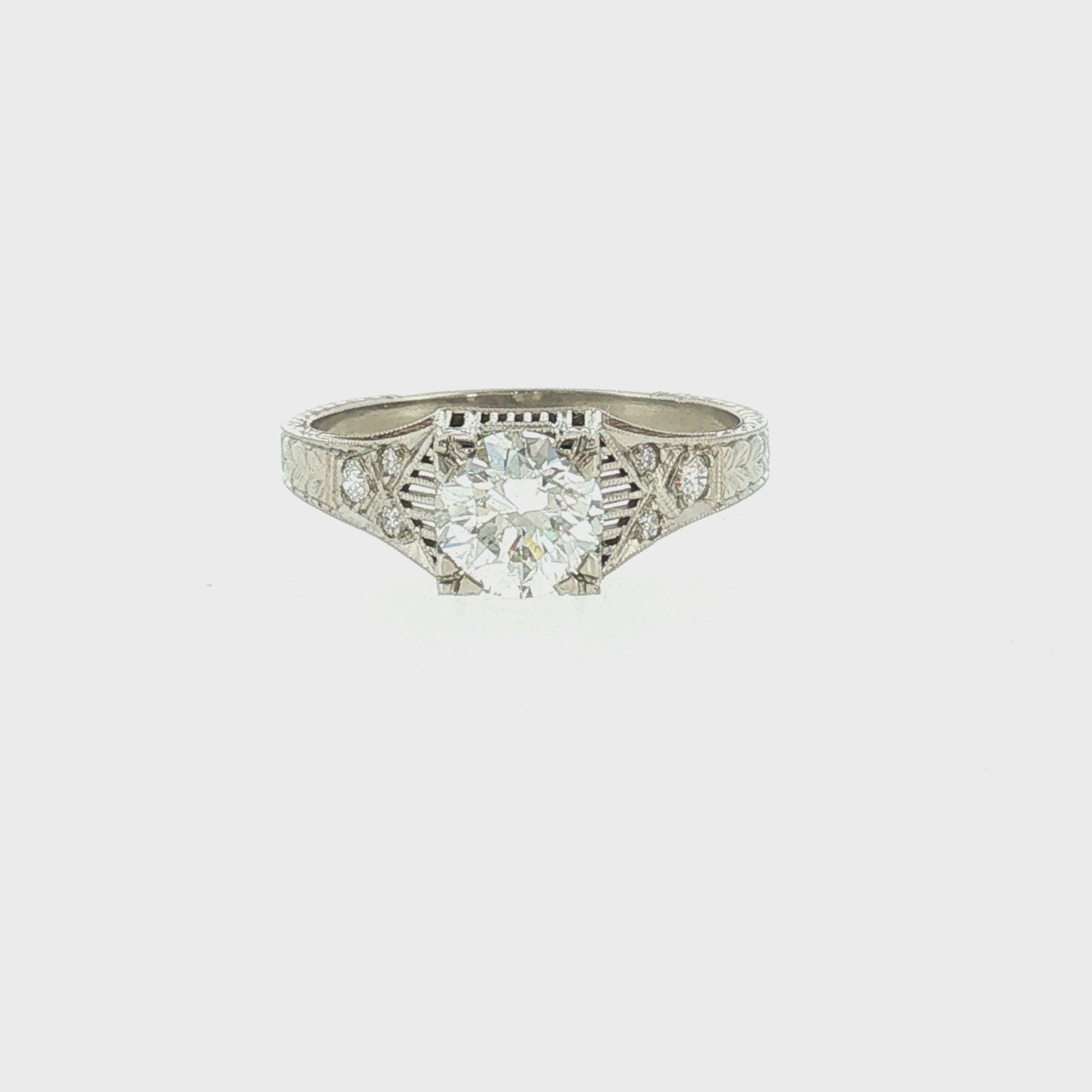 Repurposed 14k White Gold 1.05 Carat Old European Cut Deco Style Ring