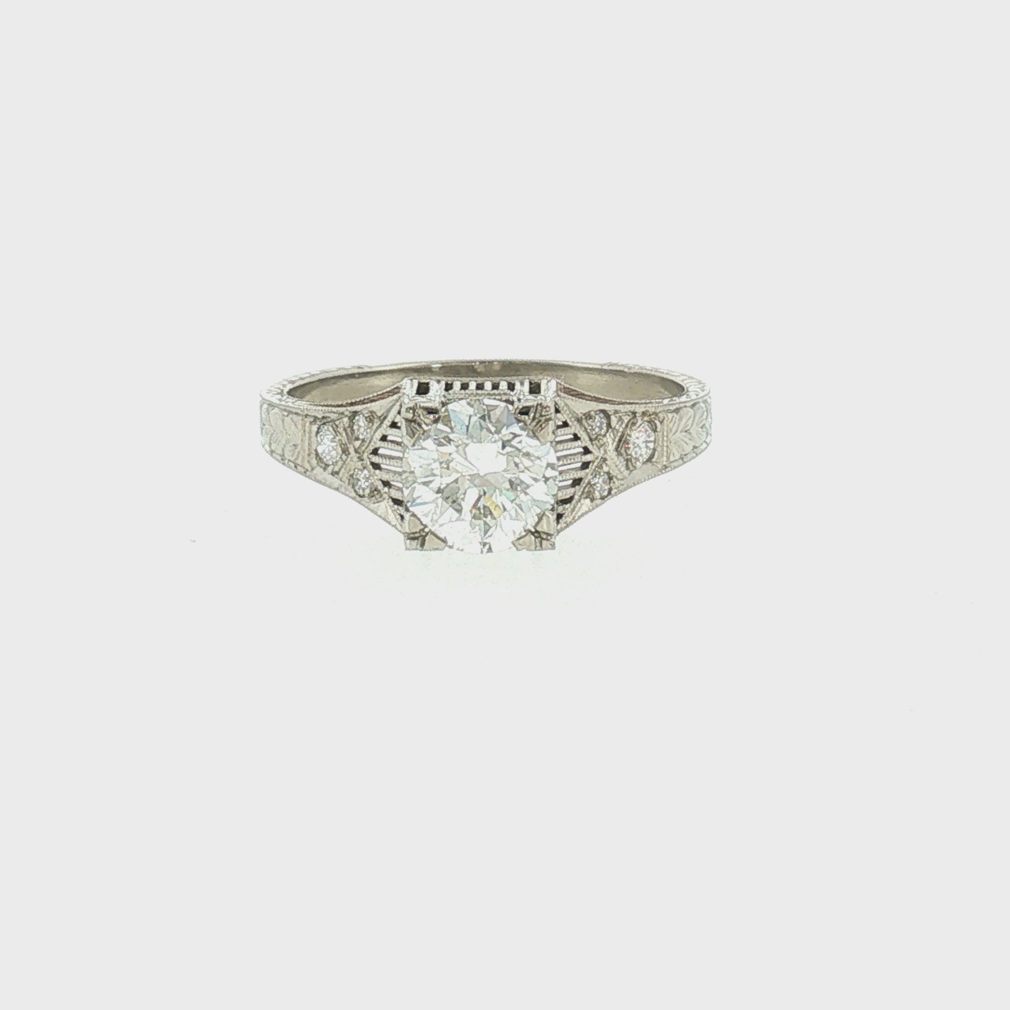 Repurposed 14k White Gold 1.05 Carat Old European Cut Deco Style Ring