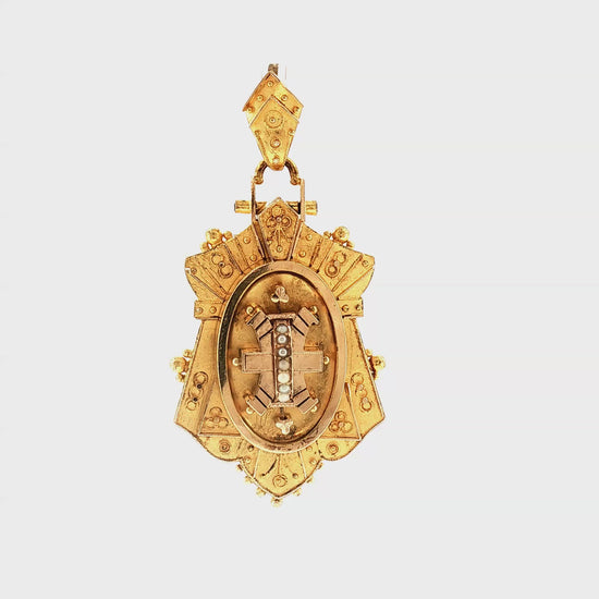 Victorian 14k Bloomed Gold Seed Pearl Ornate Locket