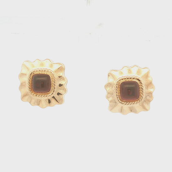 Gold and Garnet Cabochon Earrings