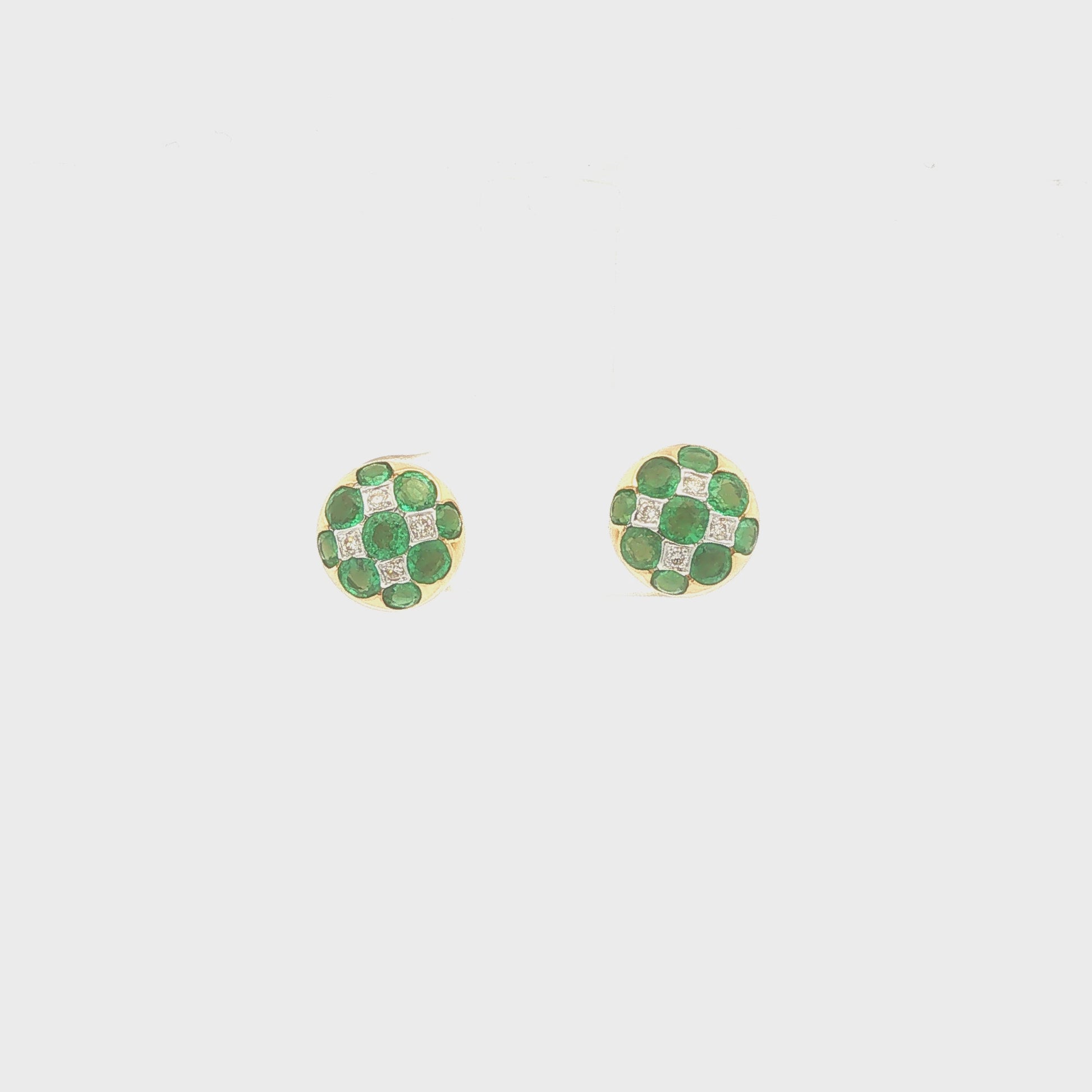 Diamond and Emerald Checkerboard Stud Earrings