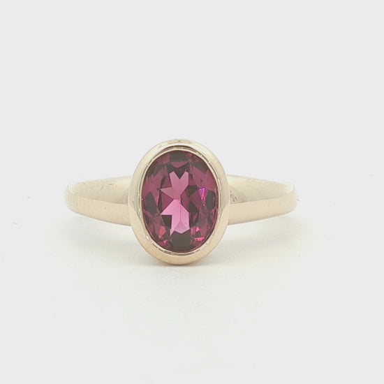 14k yellow gold Rhodolite Garnet Bezel Set Ring