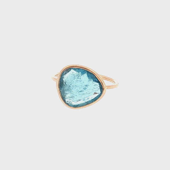 21st-Century 14 Karat Rose gold Natural Aqua Bezel Ring