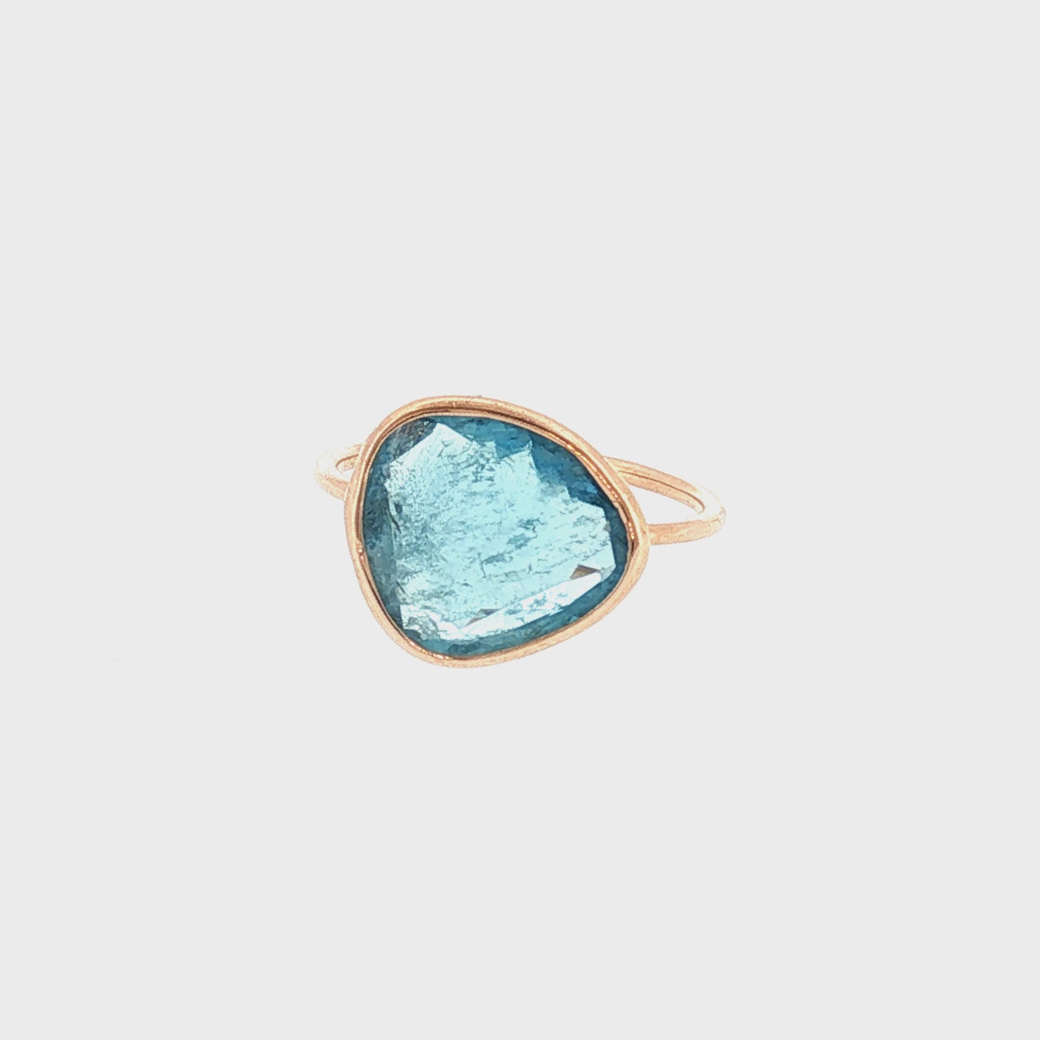 21st-Century 14 Karat Rose gold Natural Aqua Bezel Ring