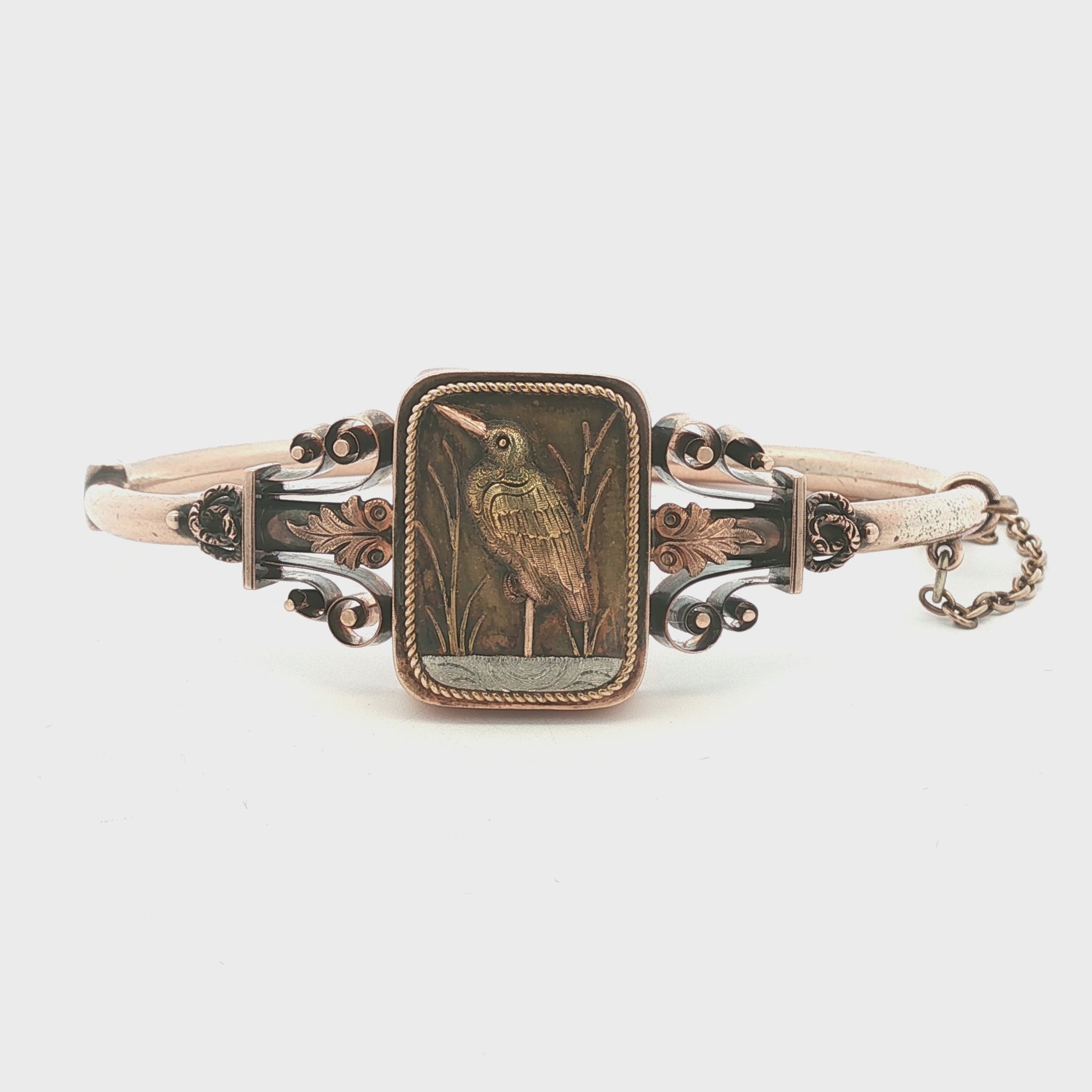 12 karat Multi Colored Gold Victorian Crane Hinged Bracelet