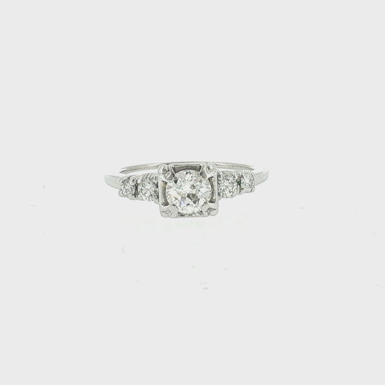 Mid-Century 14 Karat White Gold .50ct Old European Cut Diamond Engagement Ring