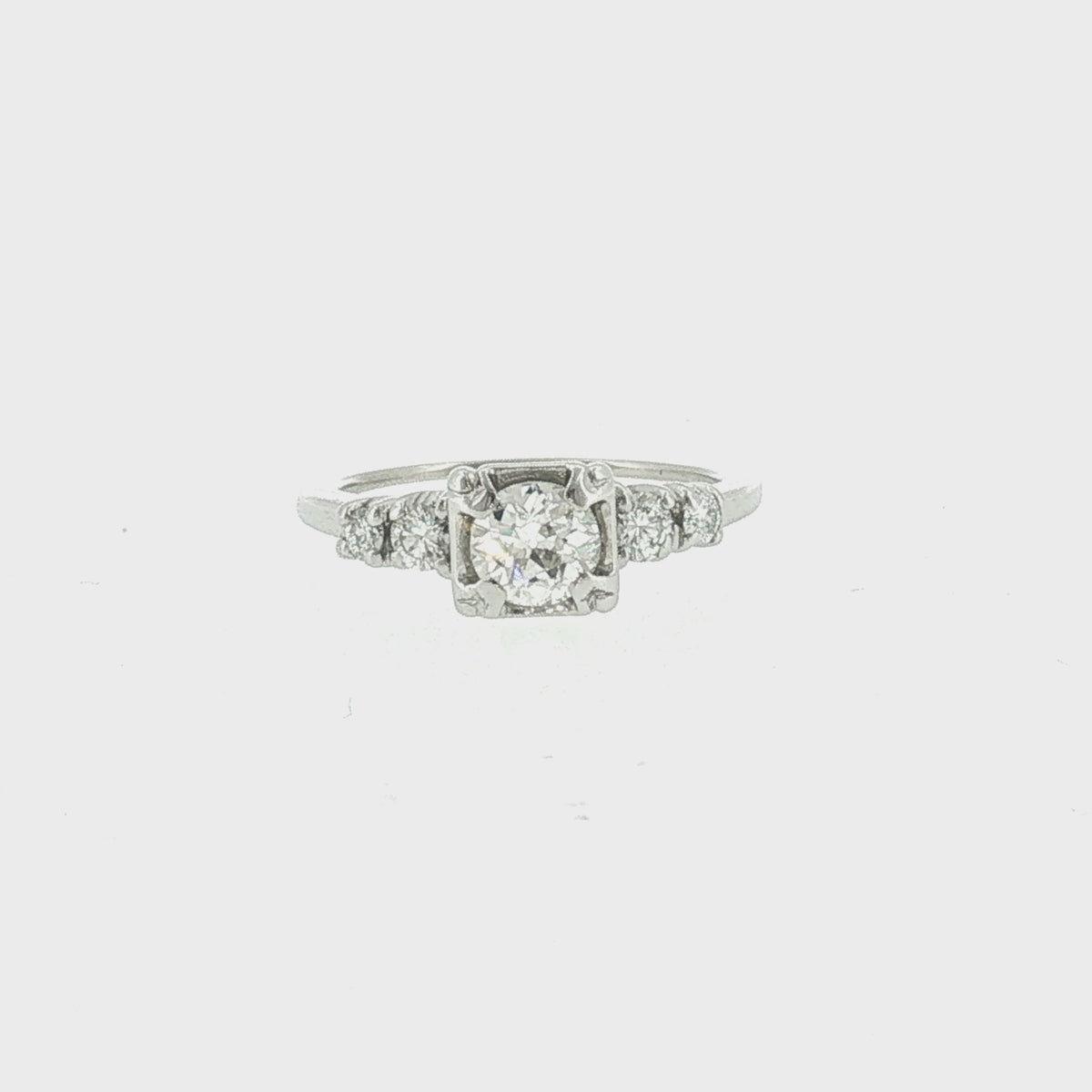 Mid-Century 14 Karat White Gold .50ct Old European Cut Diamond Engagement Ring