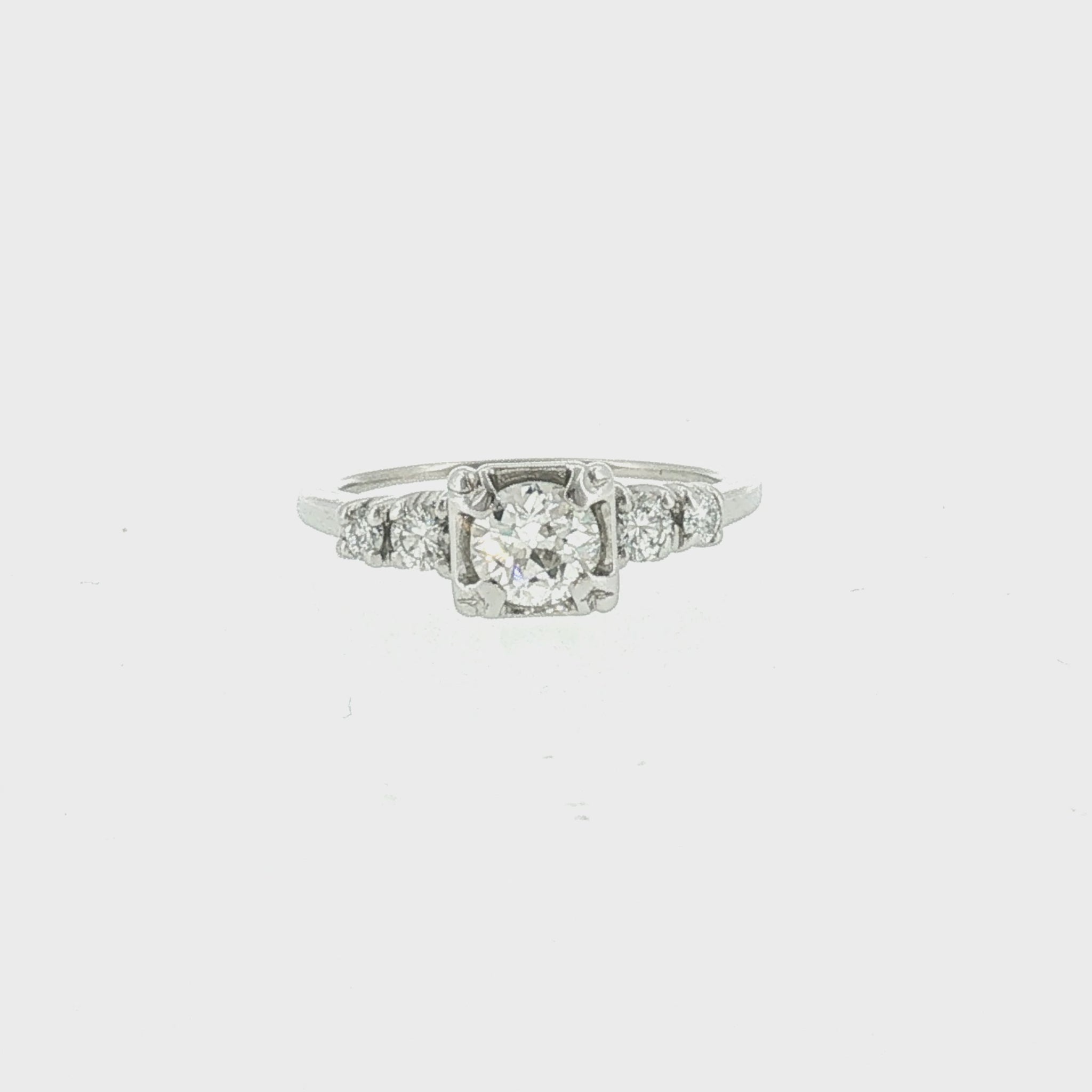 Mid-Century 14 Karat White Gold .50ct Old European Cut Diamond Engagement Ring