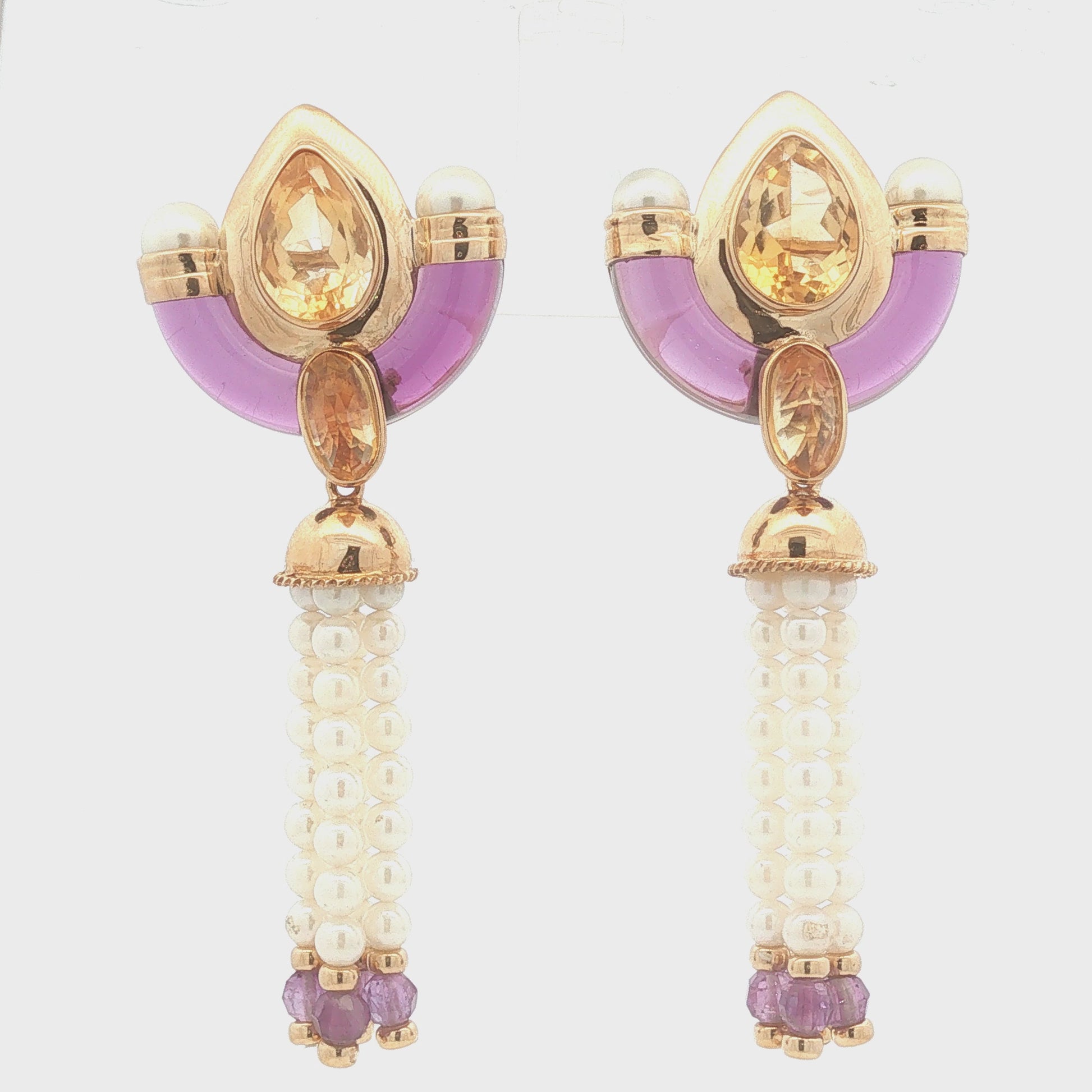Citrine and Pearl Fringe Earrings