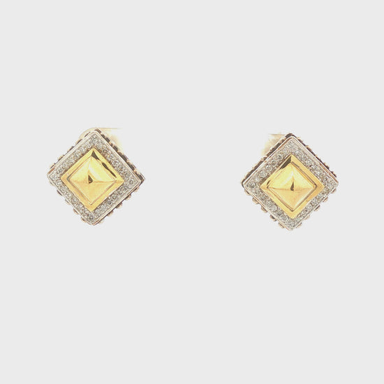 Sterling Silver and 18k Gold Stud Diamond Earrings by Fred Samuel Benham BJC