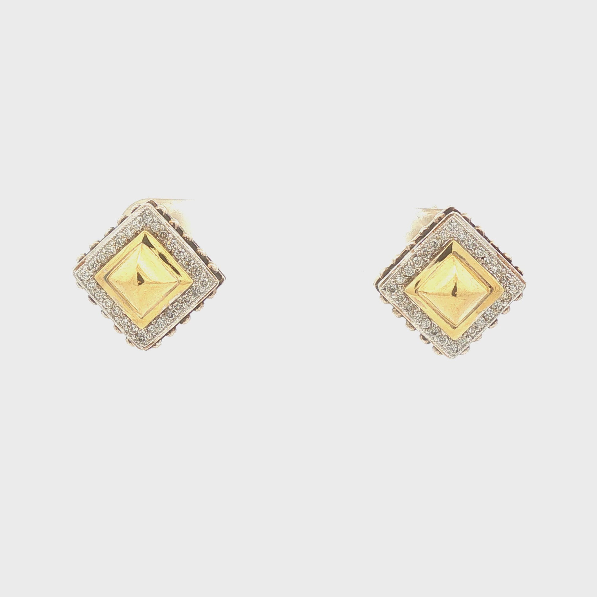 Sterling Silver and 18k Gold Stud Diamond Earrings by Fred Samuel Benham BJC