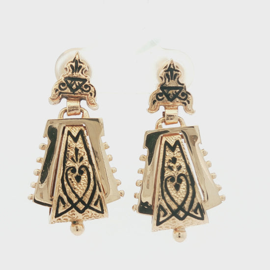 Vintage 14k yellow gold Victorian Style Enameled Drop Earrings