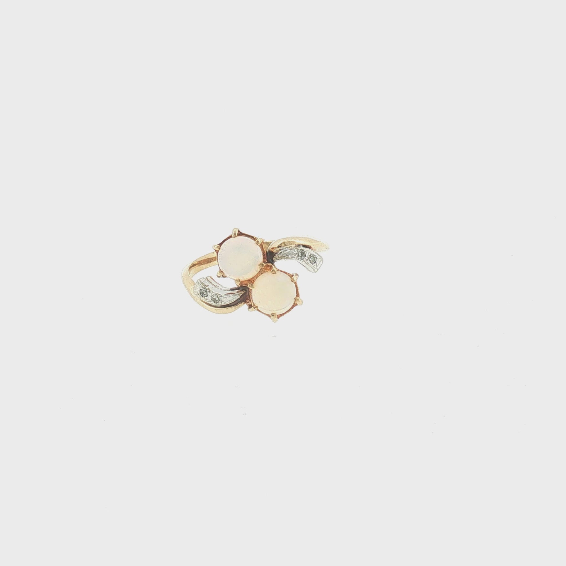 Mid-century White Opal and Diamond Offset Ring