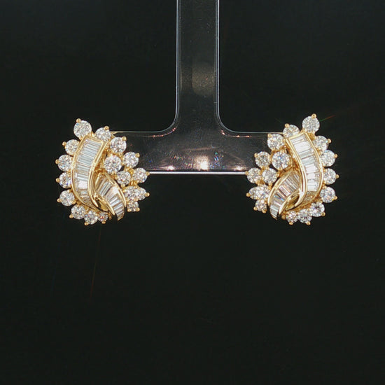 Mid-Century 18 Karat Yellow Gold Kurt Wayne Diamond Spray Earrings