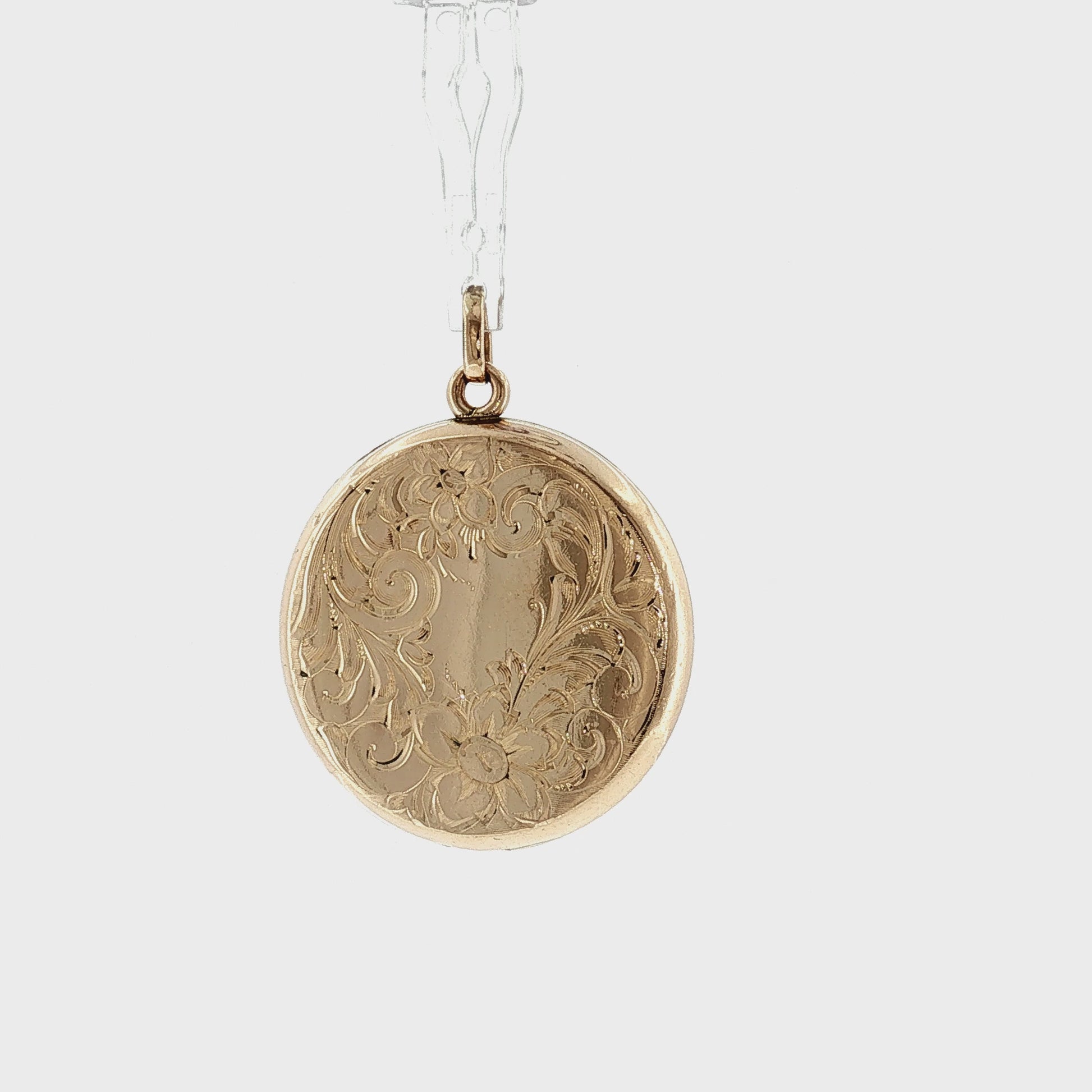 1960's Yellow Gold Filled Hand Engraved Floral Motif Round Locket