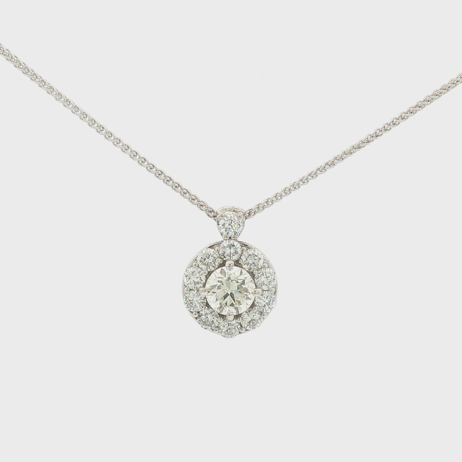 Vintage 14k white gold 1.16 carat Total Weight Natural Diamond Halo Pendant