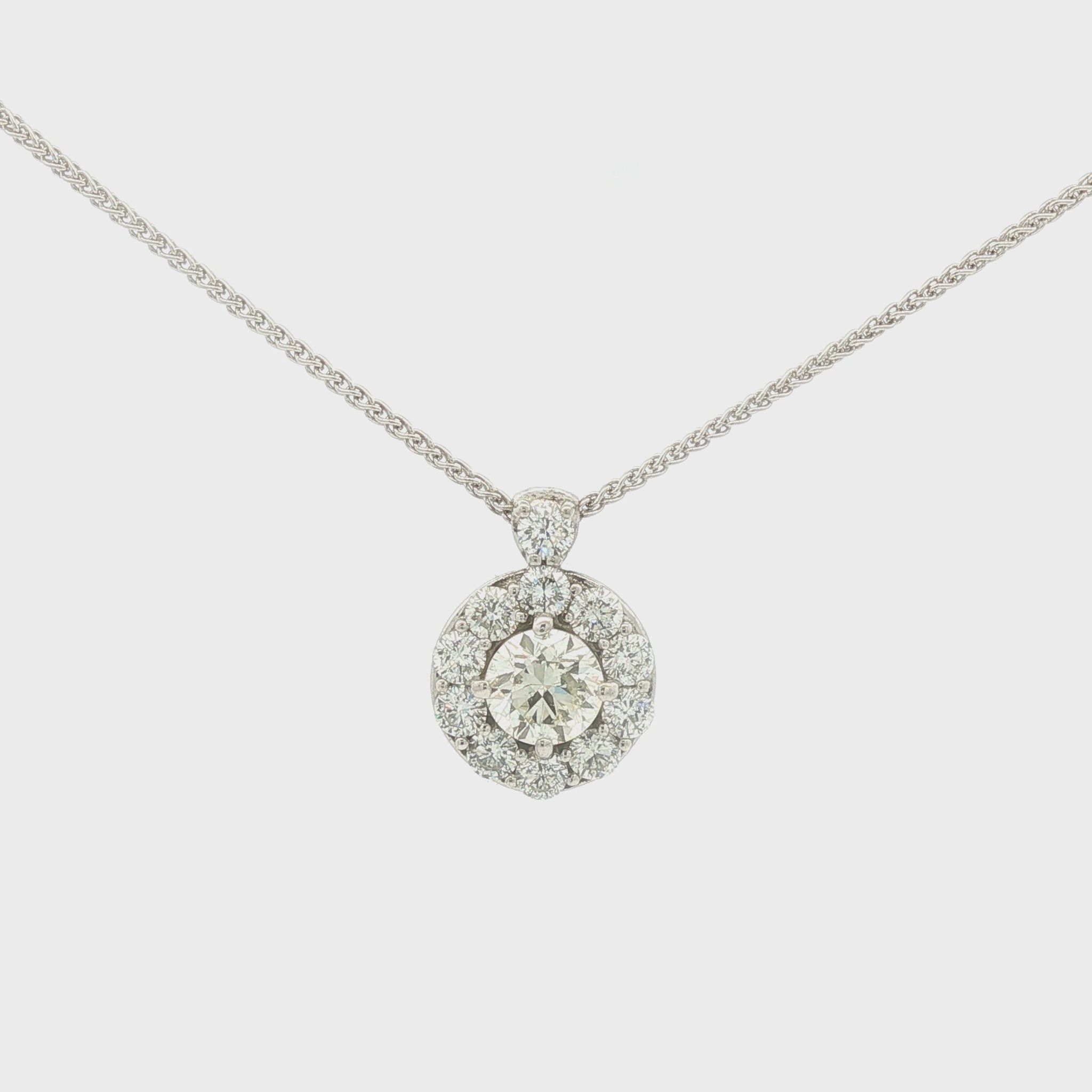 Vintage 14k white gold 1.16 carat Total Weight Natural Diamond Halo Pendant