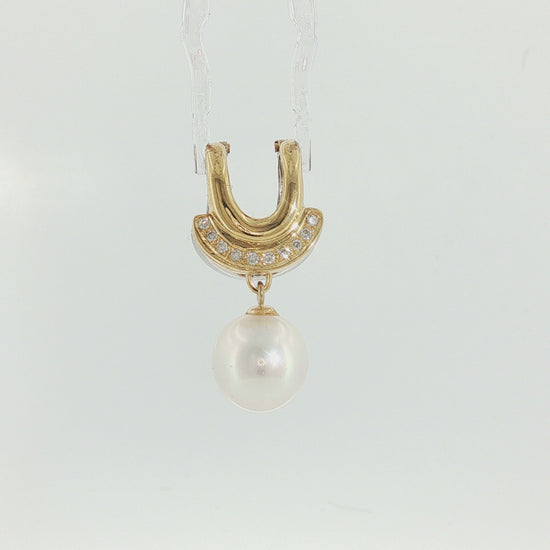 Late 20th Century 18k Two Tone Pearl and Diamond Two Sided Clip Pendant