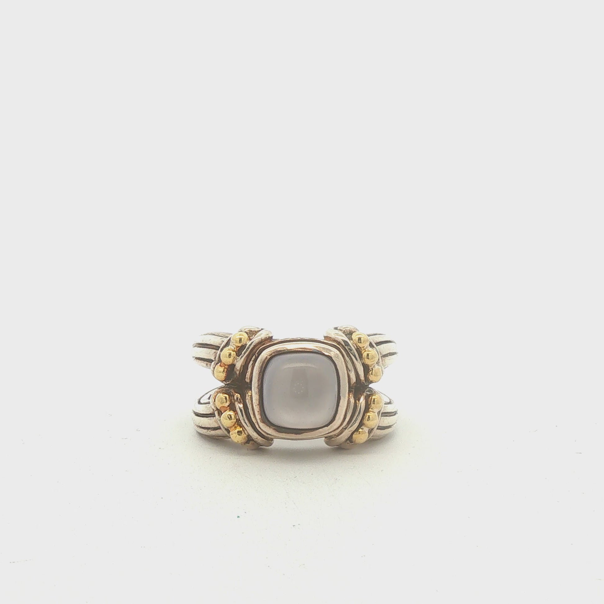 Sterling Silver and 18K Gold Blue Chalcedony Ring
