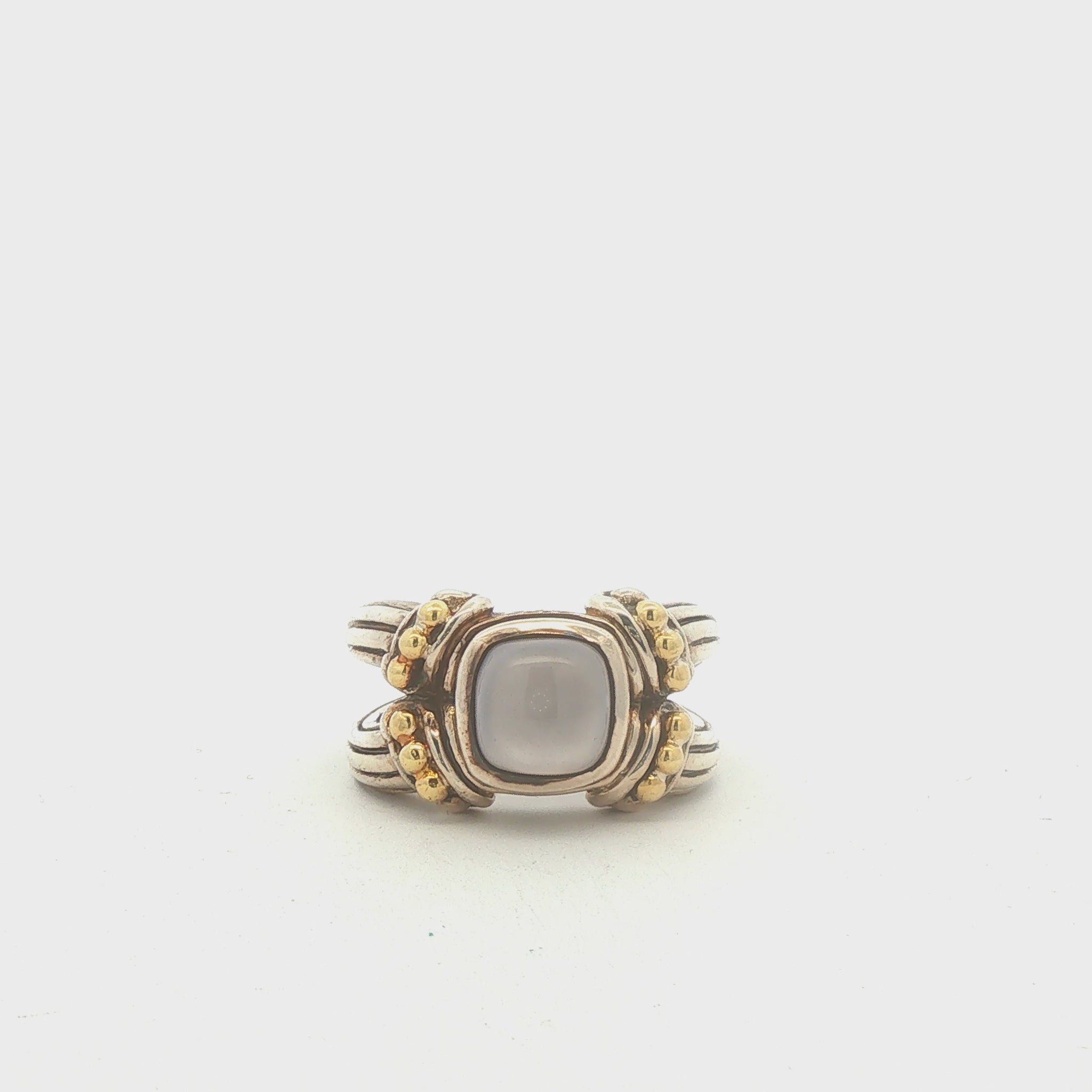 Sterling Silver and 18K Gold Blue Chalcedony Ring