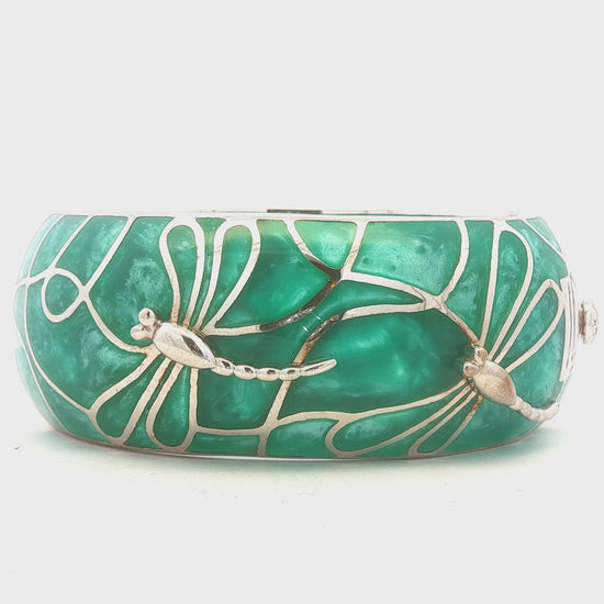 Sterling Teal Resin Dragonfly Cuff Bracelet
