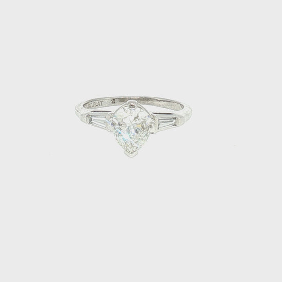 Mid Century Platinum Approximately 1 Carat Pearshape Classic Engagement Ring
