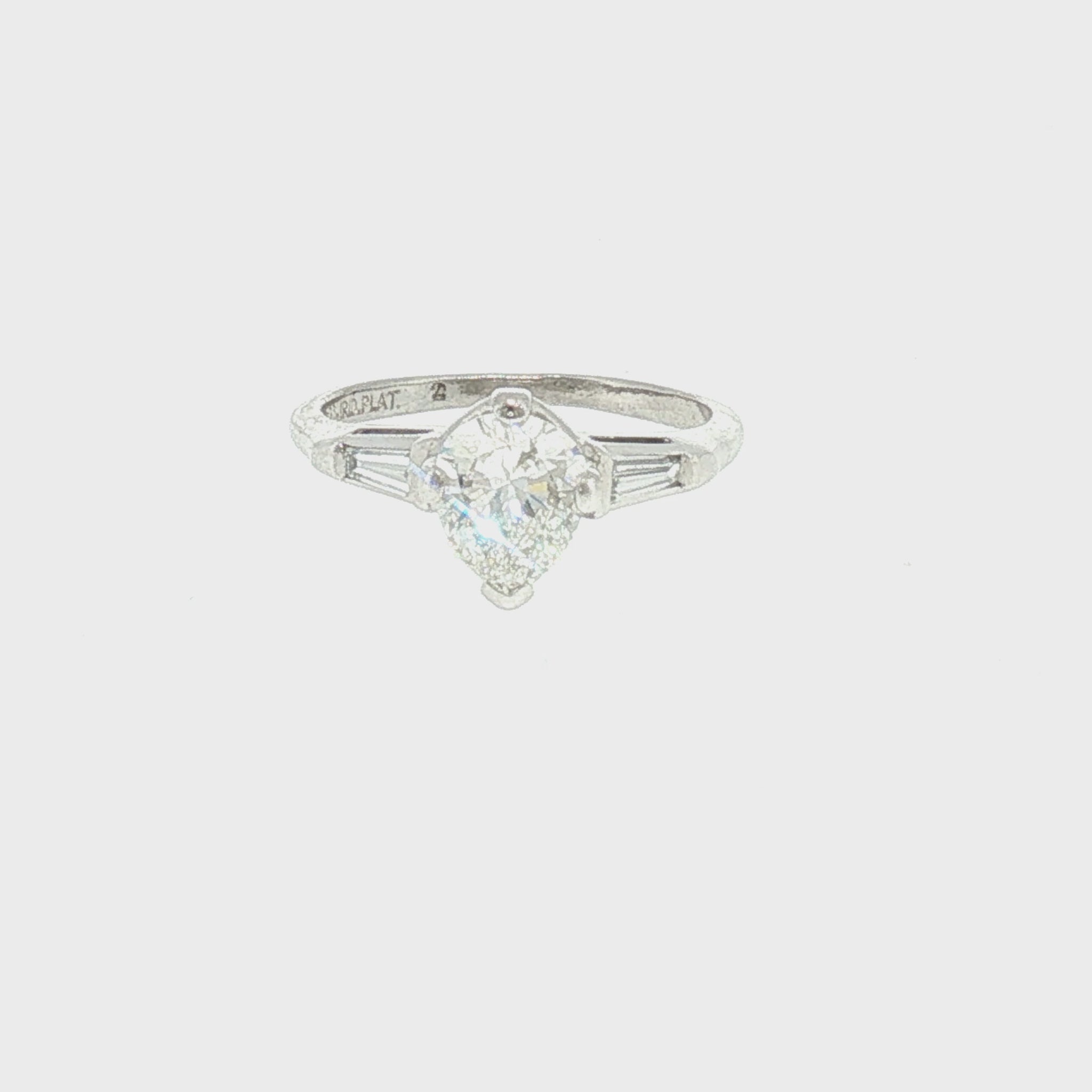 Mid Century Platinum Approximately 1 Carat Pearshape Classic Engagement Ring