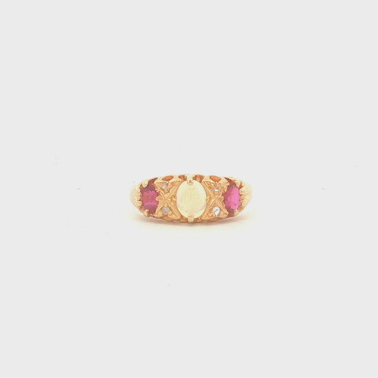 17K Gold Opal and Ruby Ring