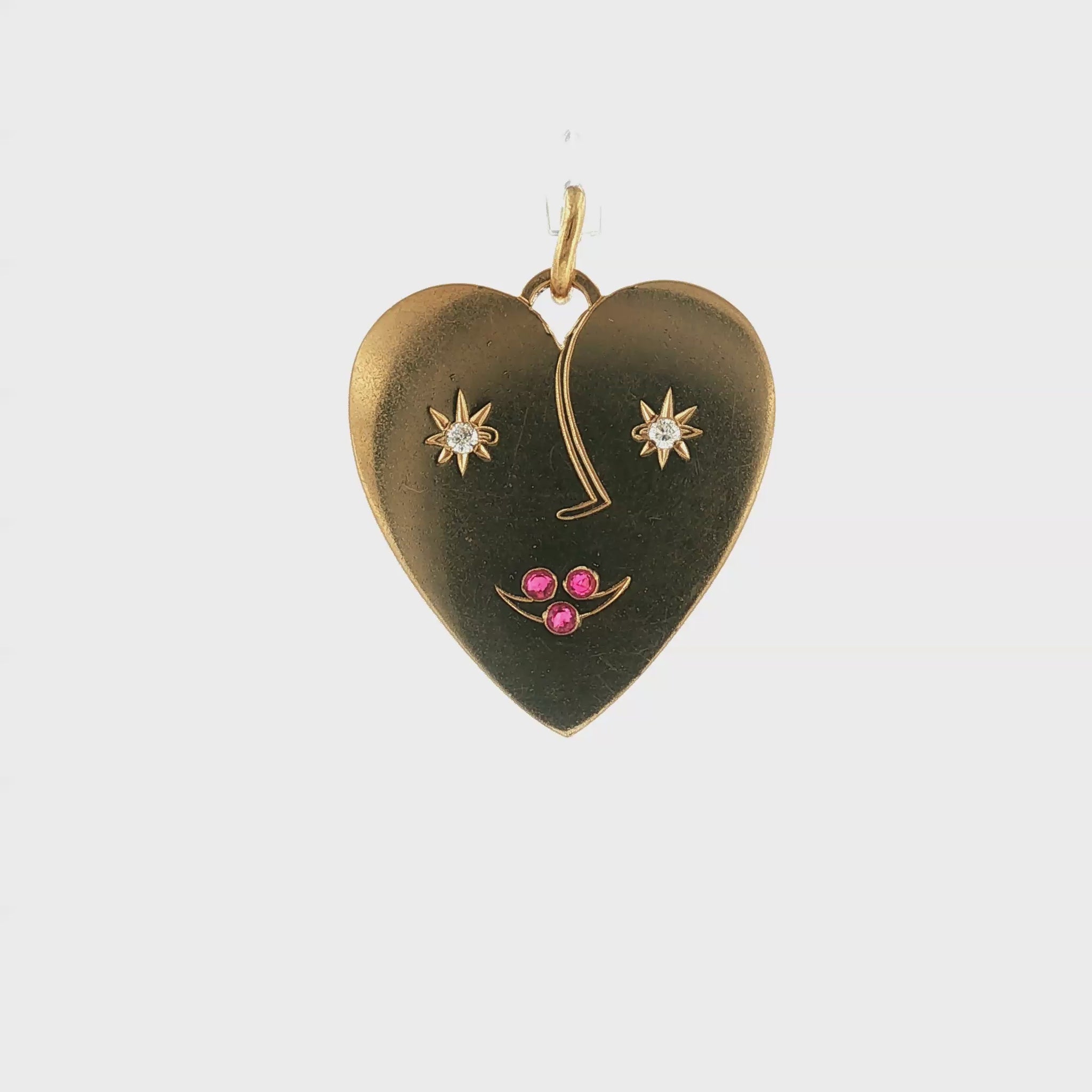 1940s 14k Yellow Gold Ruby and Diamond Heart Charm