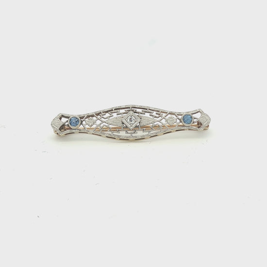 Vintage Krementz 14k two tone Filigree Sapphire and Diamond Lingerie Pin