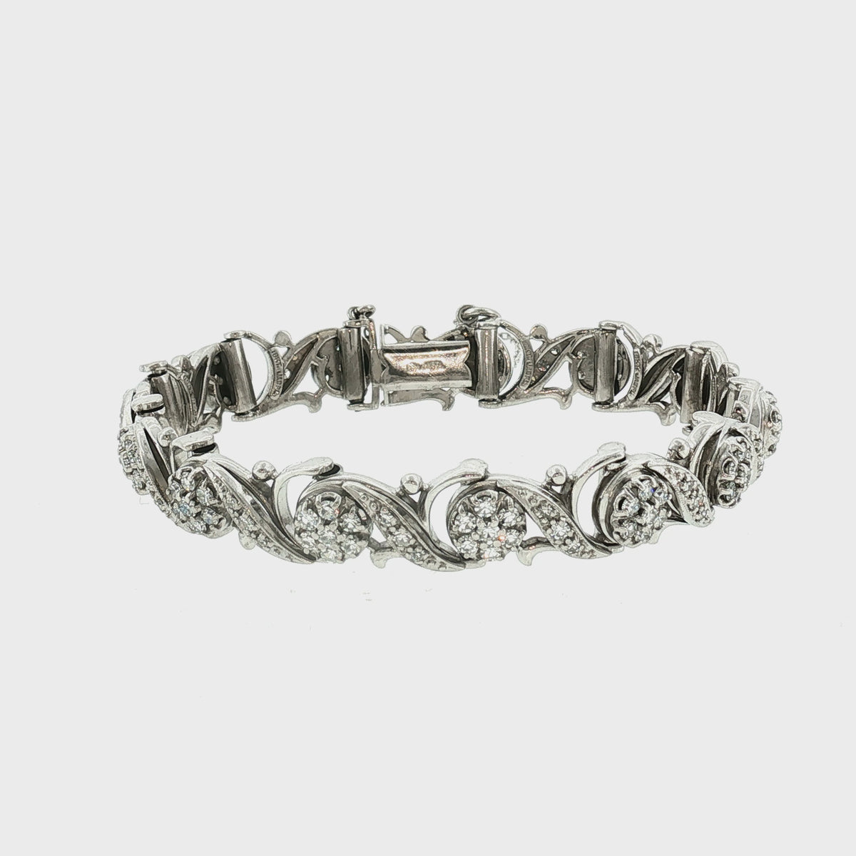 Mid-Century 18 Karat White Gold Jabel 3.5 Carat Total Weight Bracelet
