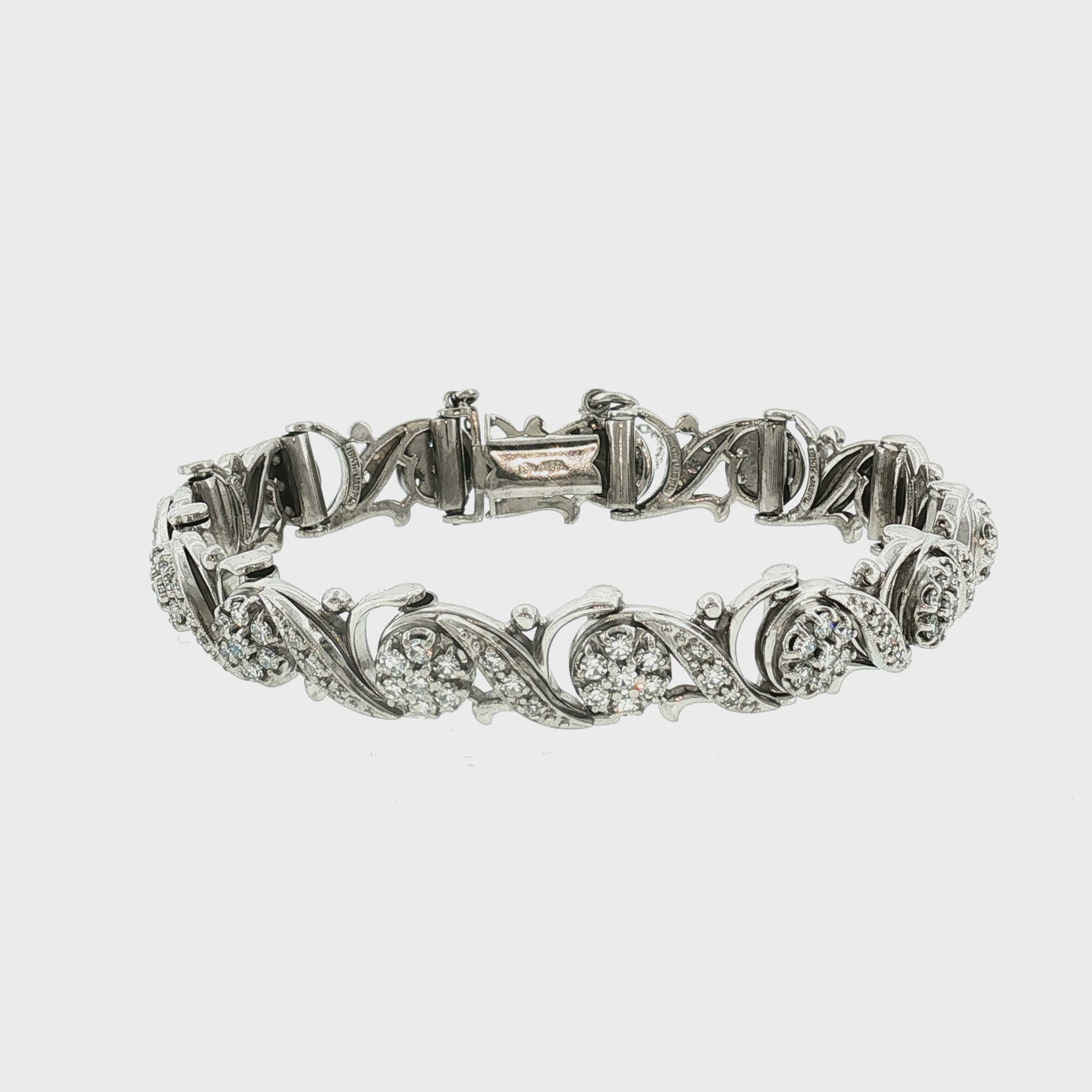 Mid-Century 18 Karat White Gold Jabel 3.5 Carat Total Weight Bracelet