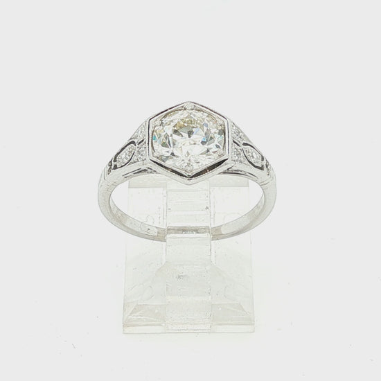 Platinum Edwardian 1.33ct Old European cut natural diamond 6 side diamond ring