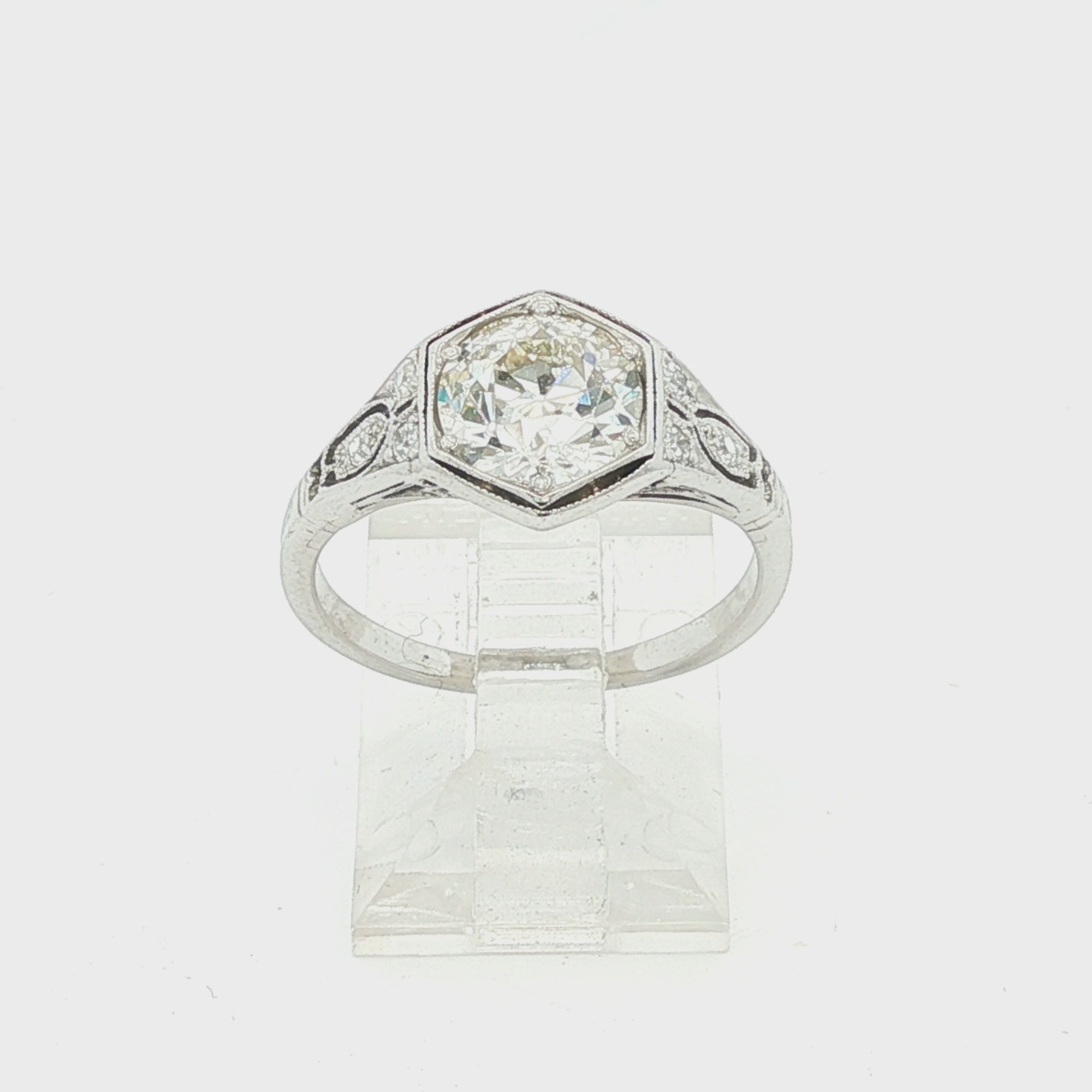 Platinum Edwardian 1.33ct Old European cut natural diamond 6 side diamond ring