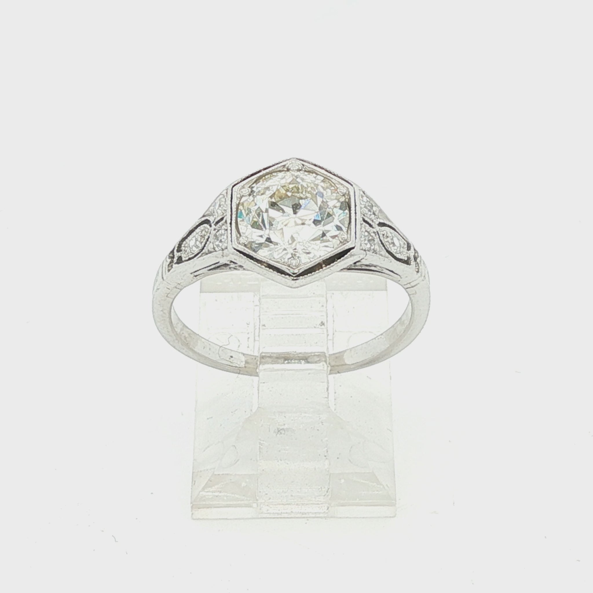 Platinum Edwardian 1.33ct Old European cut natural diamond 6 side diamond ring