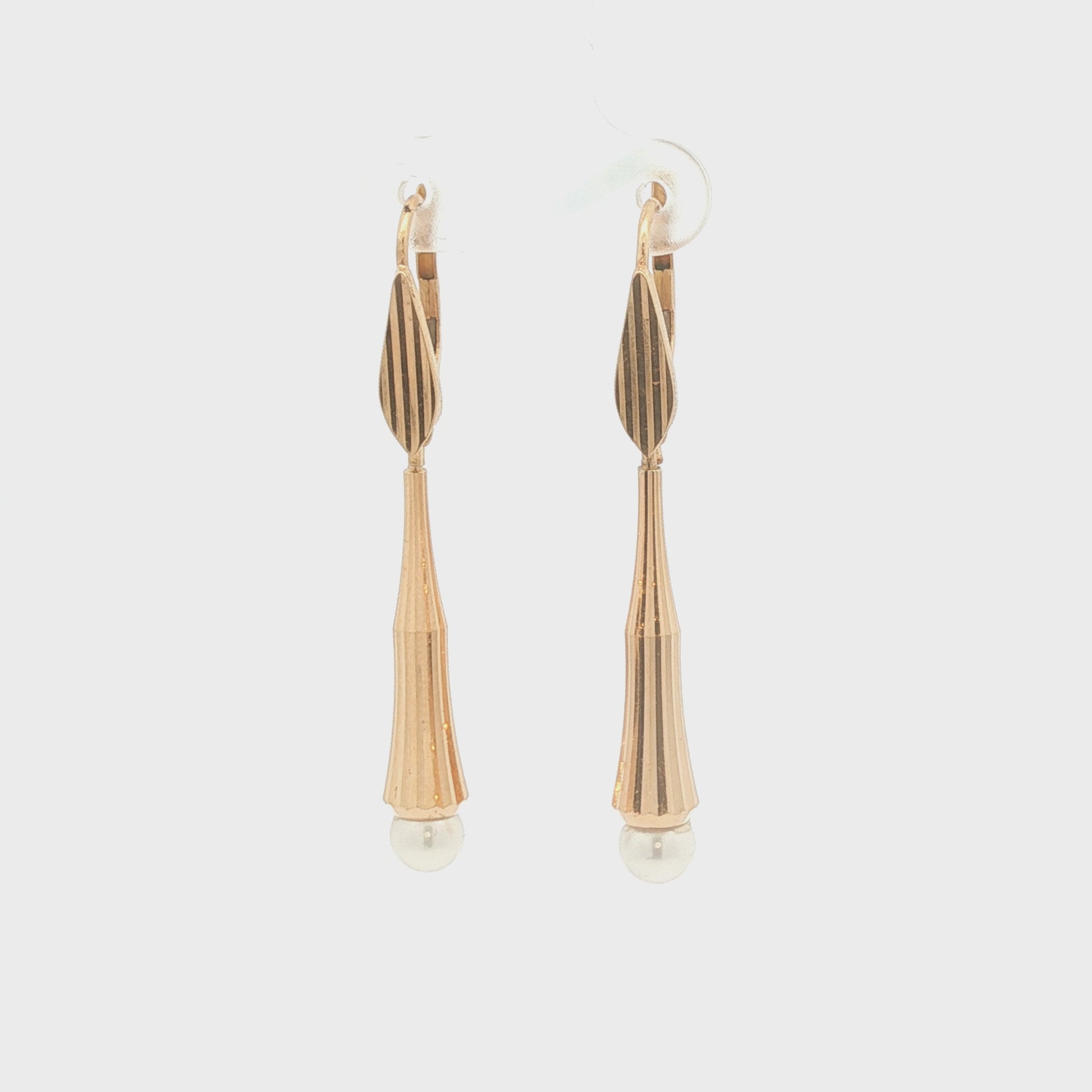 18K Gold Modernist Pearl Dangle Earrings