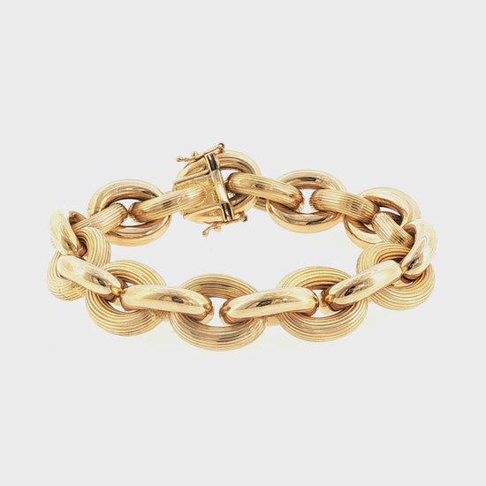 Late 20th Century 14k Yellow Gold Chunky Combination Finished Oval Link Bracelet