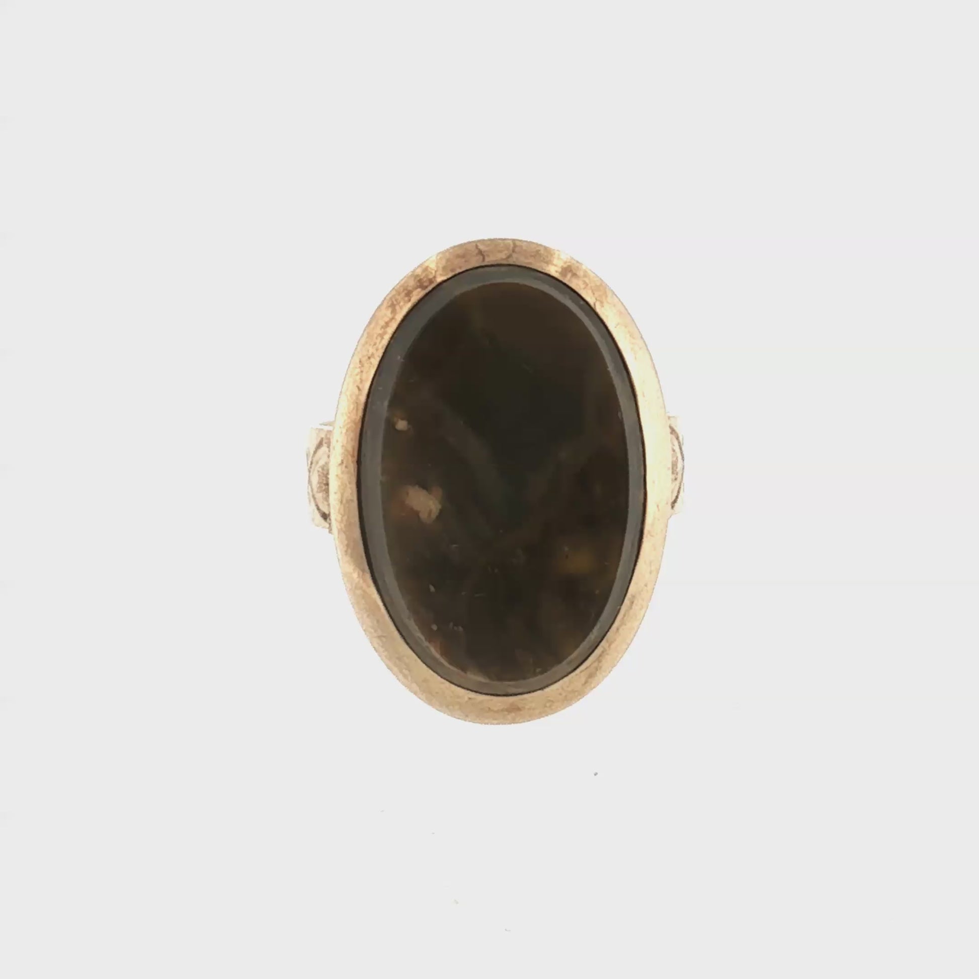 Victorian 14k Yellow Gold Variegated Brown Agate Ring