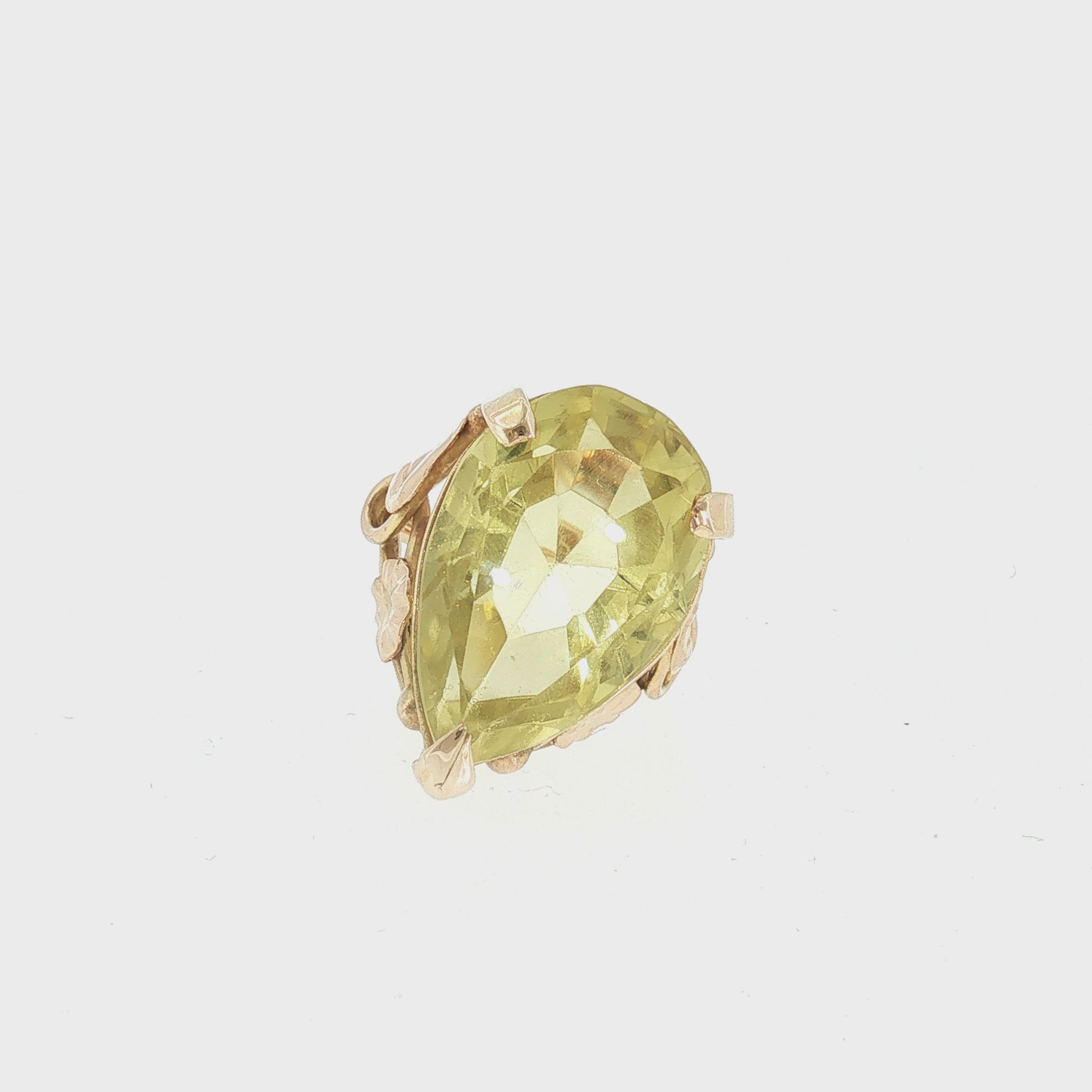 Late 20th-century 14k Yellow Gold Lemon Citrine Floral Design Ring