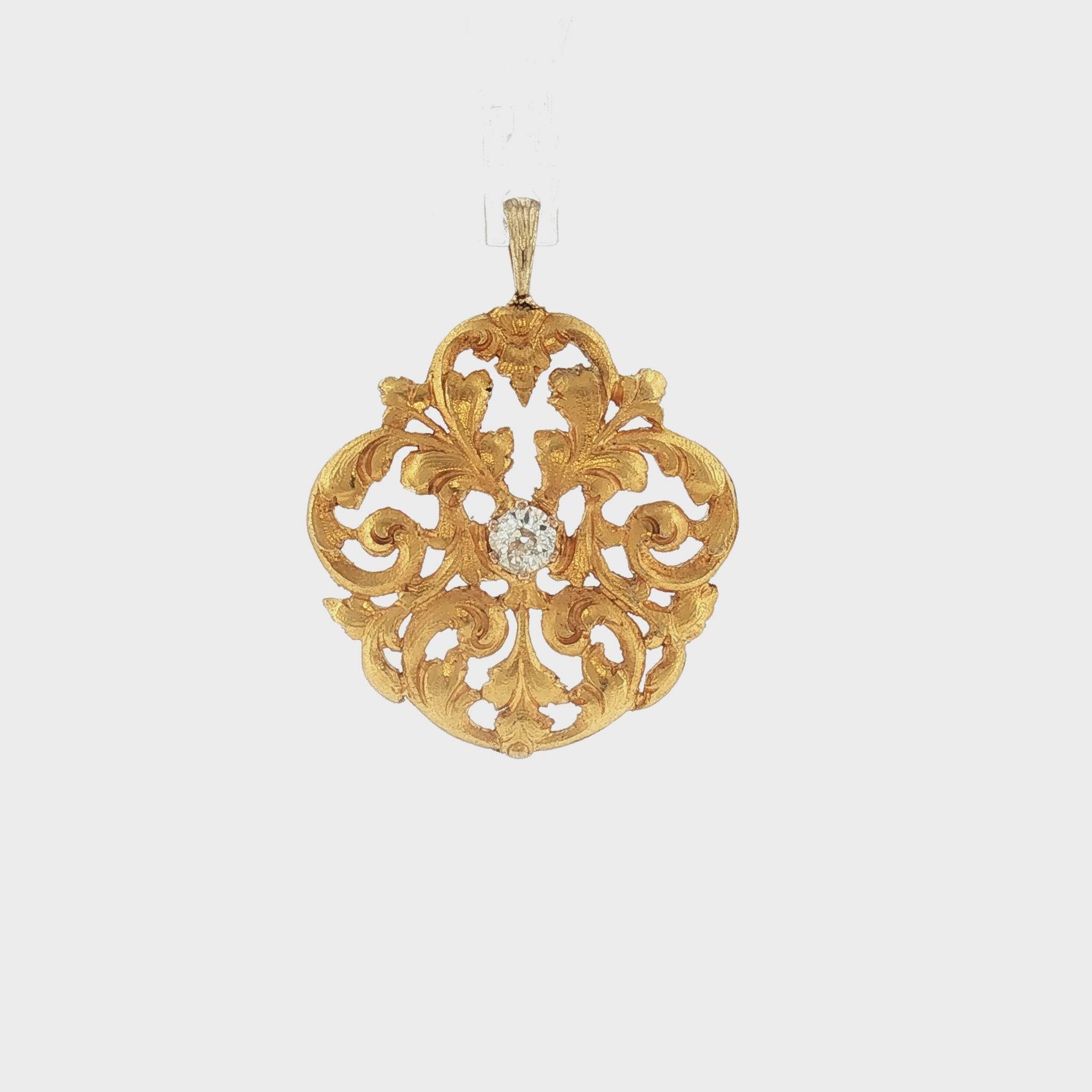 Victorian 18 karat Hand Pierced and Carved Old Mine Cut Diamond Pendant